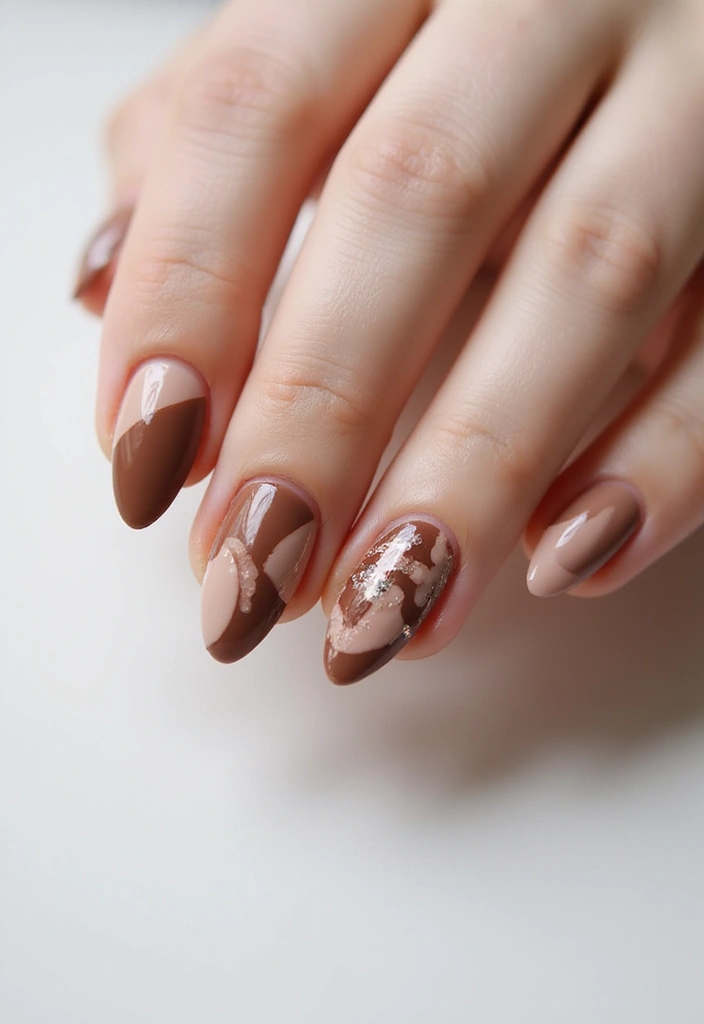 30 Warm Brown Nail Ideas for Earthy Elegance - 20. Bold Geometric Styles
