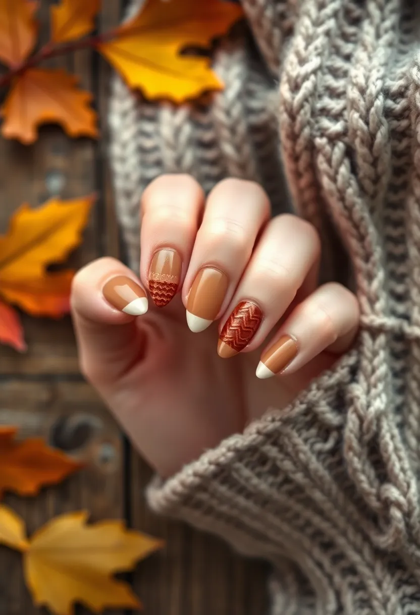 30 Warm Brown Nail Ideas for Earthy Elegance - 23. Cozy Sweater Nails