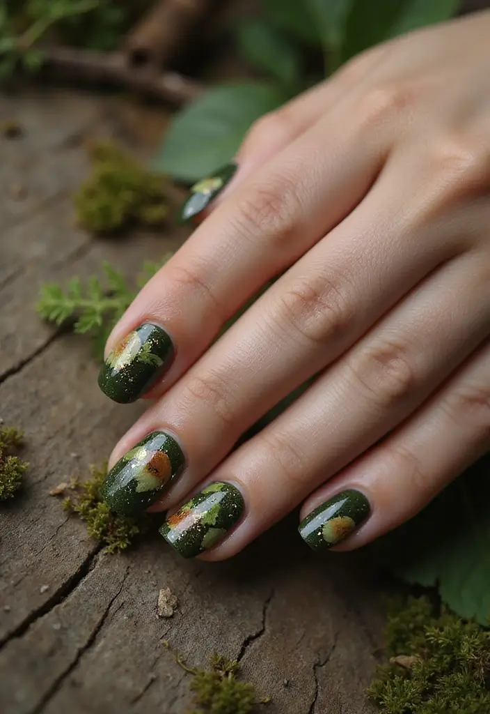 30 Warm Brown Nail Ideas for Earthy Elegance - 25. Forest Floor Design