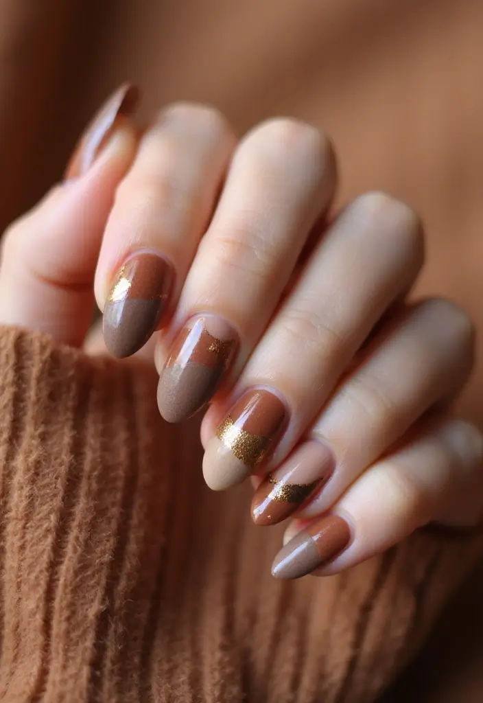 30 Warm Brown Nail Ideas for Earthy Elegance - 29. Earthy Patchwork