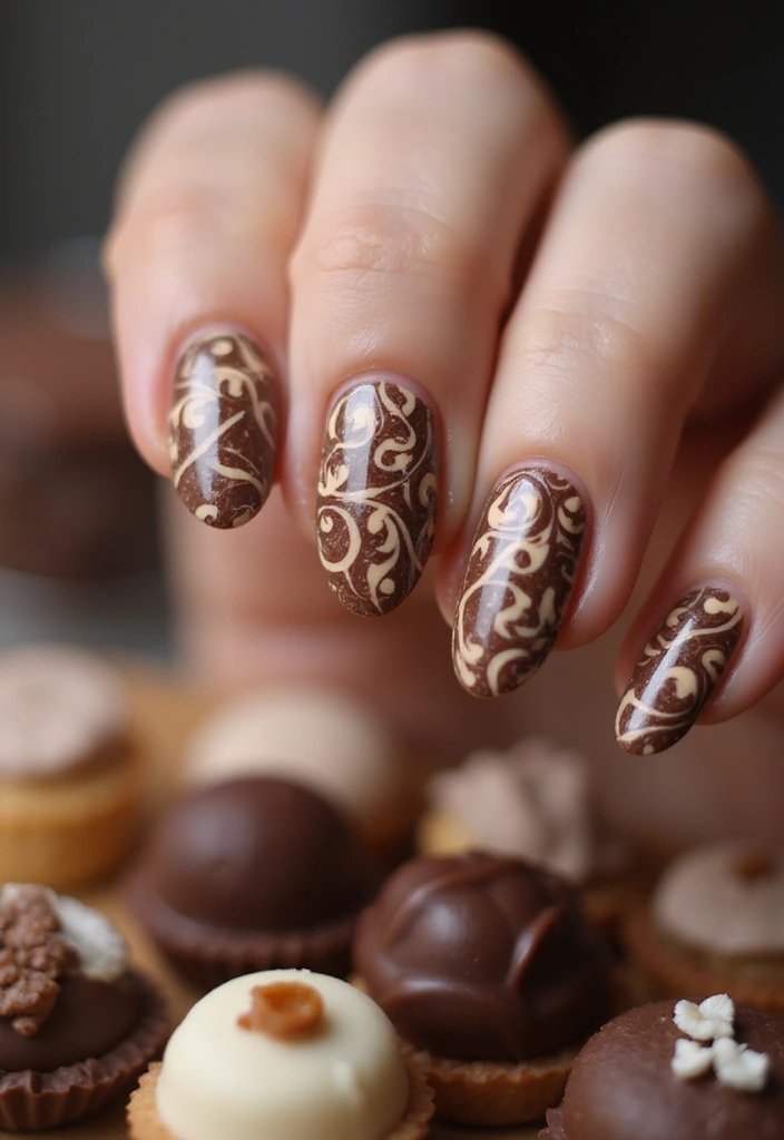 30 Warm Brown Nail Ideas for Earthy Elegance - 3. Chocolate Swirl Art