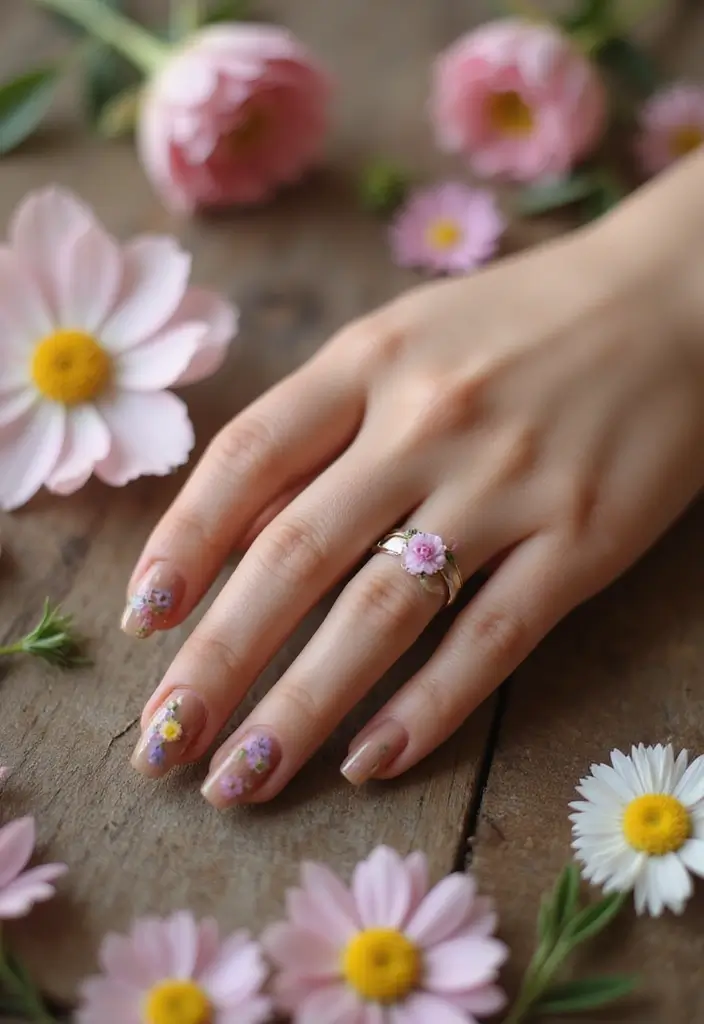 30 Warm Brown Nail Ideas for Earthy Elegance - 7. Earthy Floral Accents