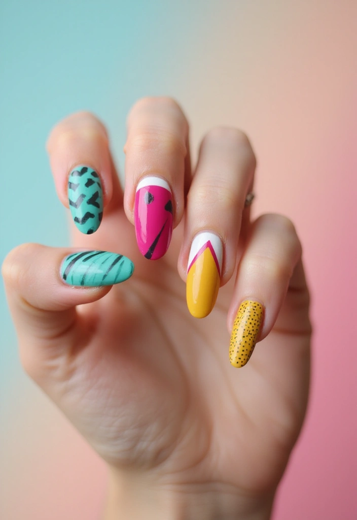 35 Almond Acrylic Nail Ideas for Curved - 10. Modern Geometric Patterns