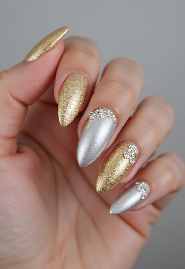 35 Almond Acrylic Nail Ideas for Curved - 12. Metallic Marvel