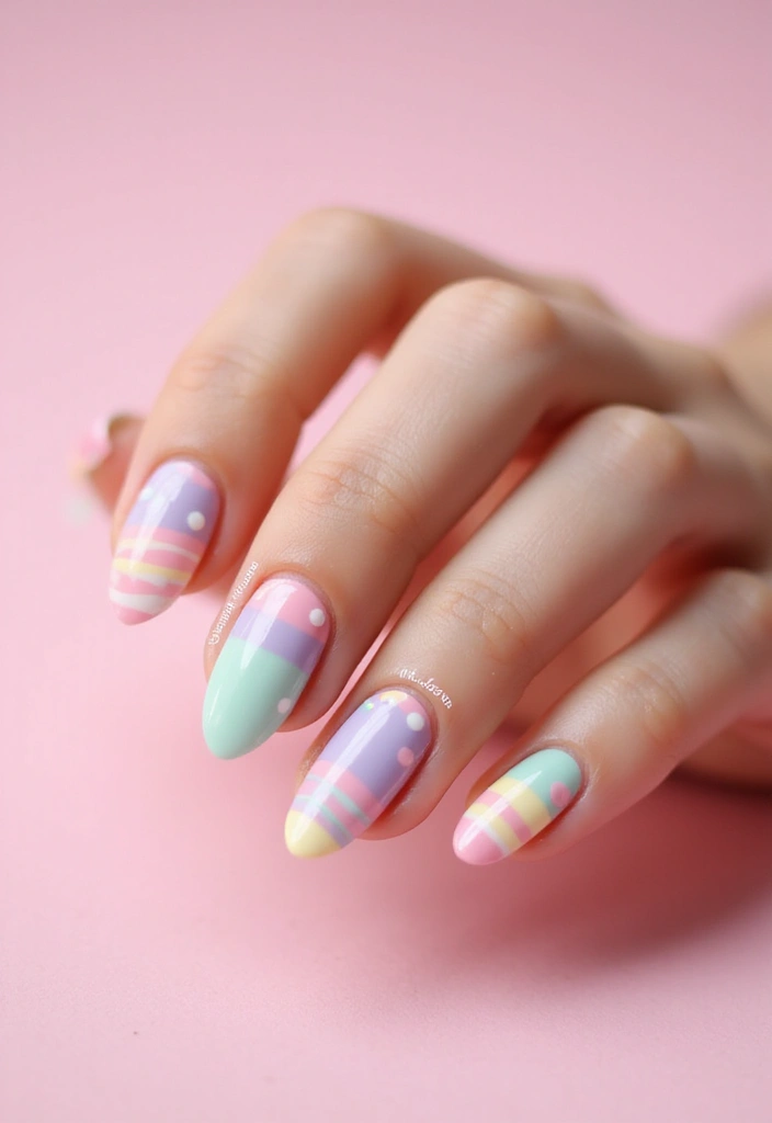 35 Almond Acrylic Nail Ideas for Curved - 16. Sweet Candy Stripes