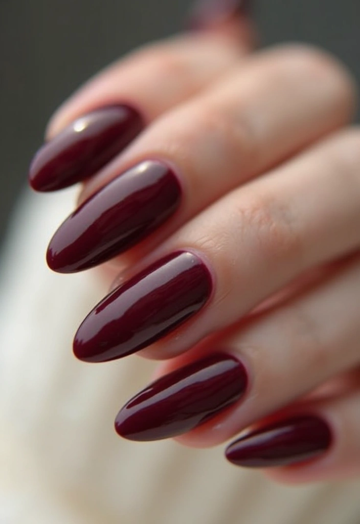 35 Almond Acrylic Nail Ideas for Curved - 17. Timeless Burgundy Beauty