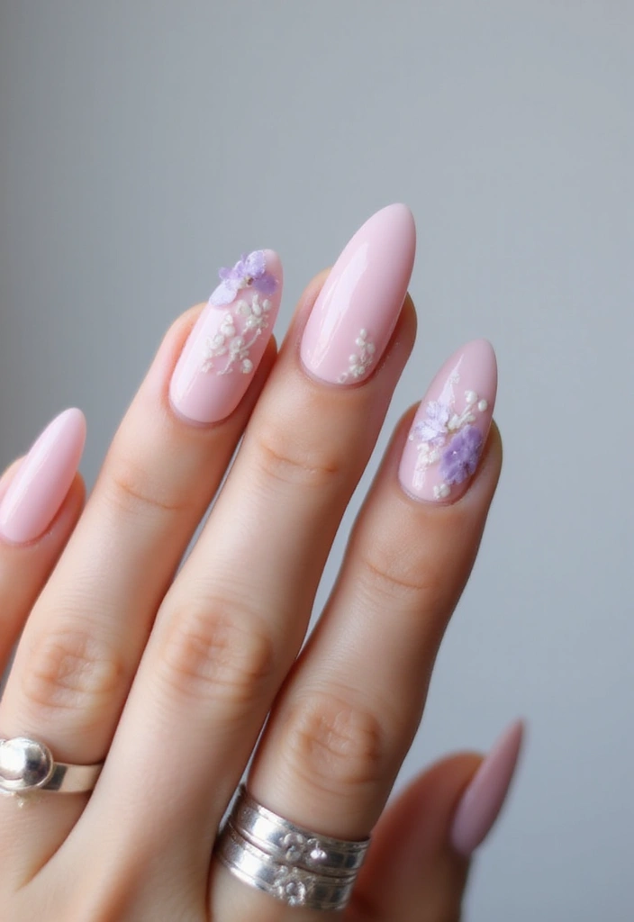 35 Almond Acrylic Nail Ideas for Curved - 2. Blushing Pastel Pink