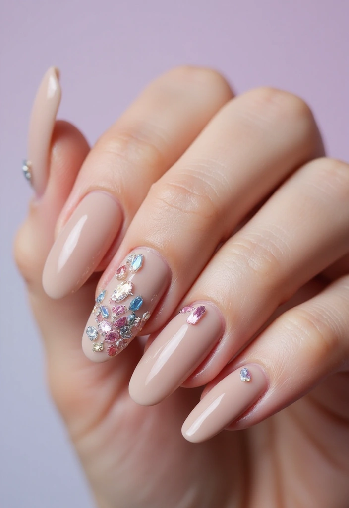 35 Almond Acrylic Nail Ideas for Curved - 23. Glitzy Gem Accents