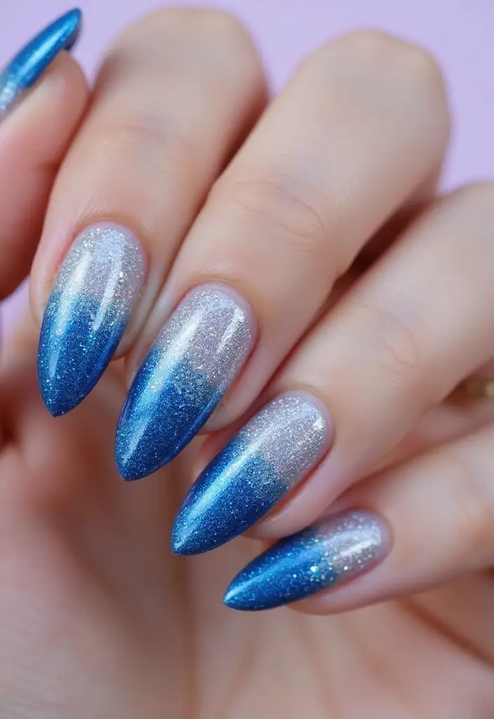 35 Almond Acrylic Nail Ideas for Curved - 26. Glittery Gradient