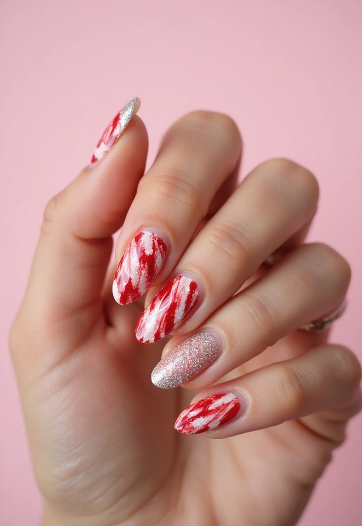35 Almond Acrylic Nail Ideas for Curved - 32. Candy Cane Delight