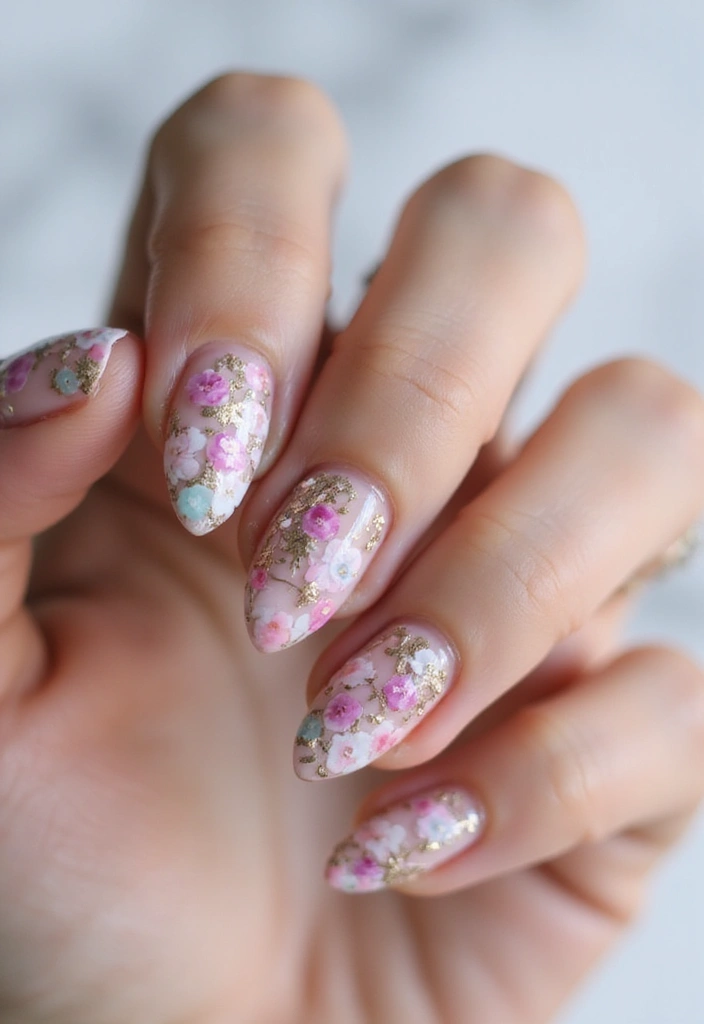 35 Almond Acrylic Nail Ideas for Curved - 33. Floral Elegance