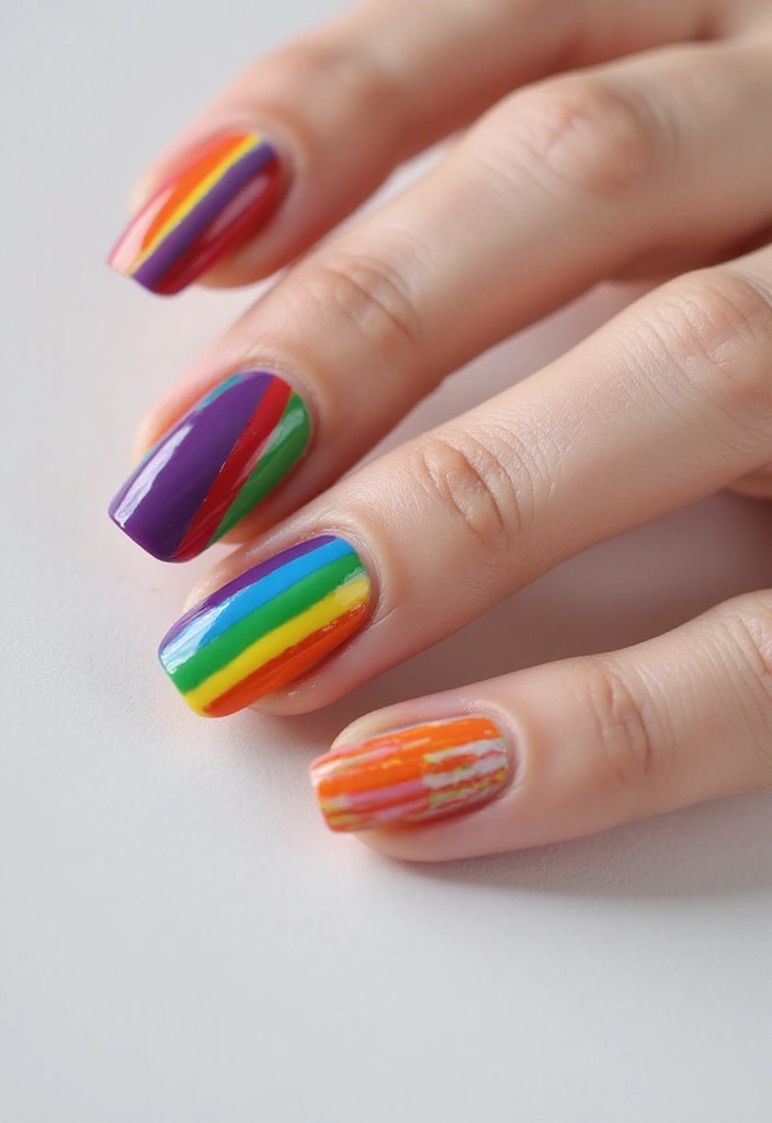 35 Almond Acrylic Nail Ideas for Curved - 34. Radiant Rainbow