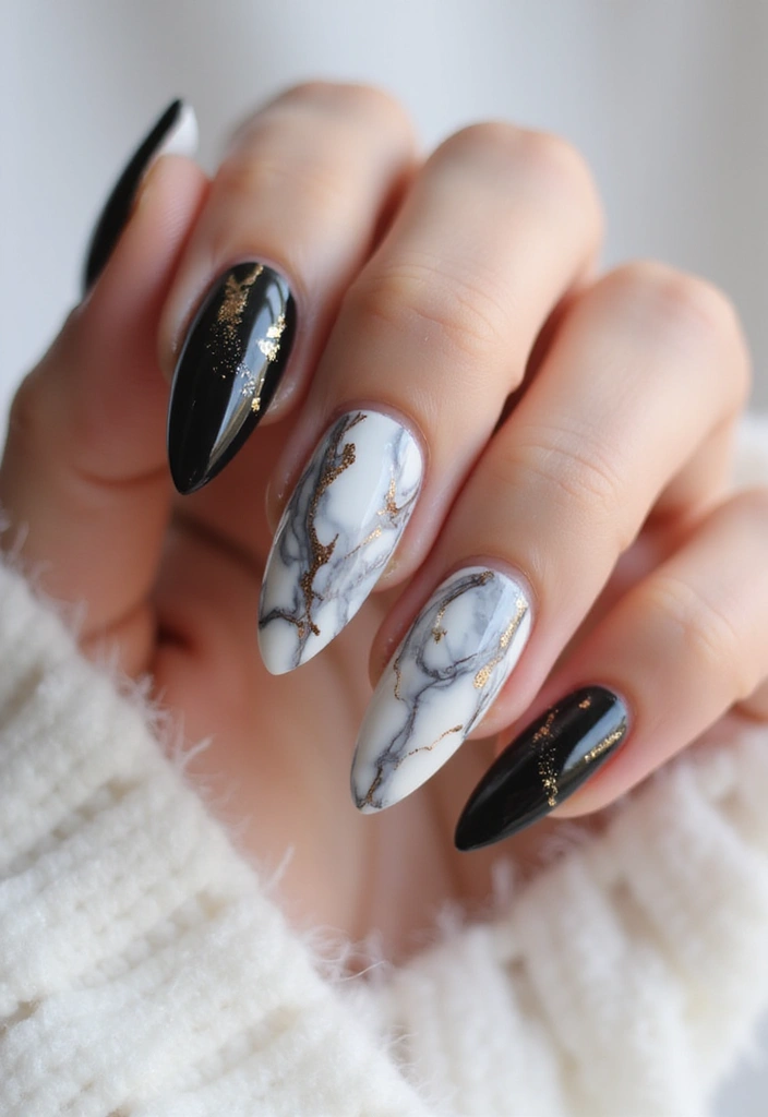 35 Almond Acrylic Nail Ideas for Curved - 5. Elegant Marble Effect