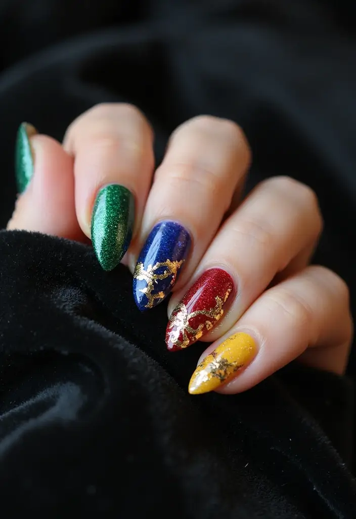35 Almond Nail Design Ideas for Graceful - 11. Jewel Tones