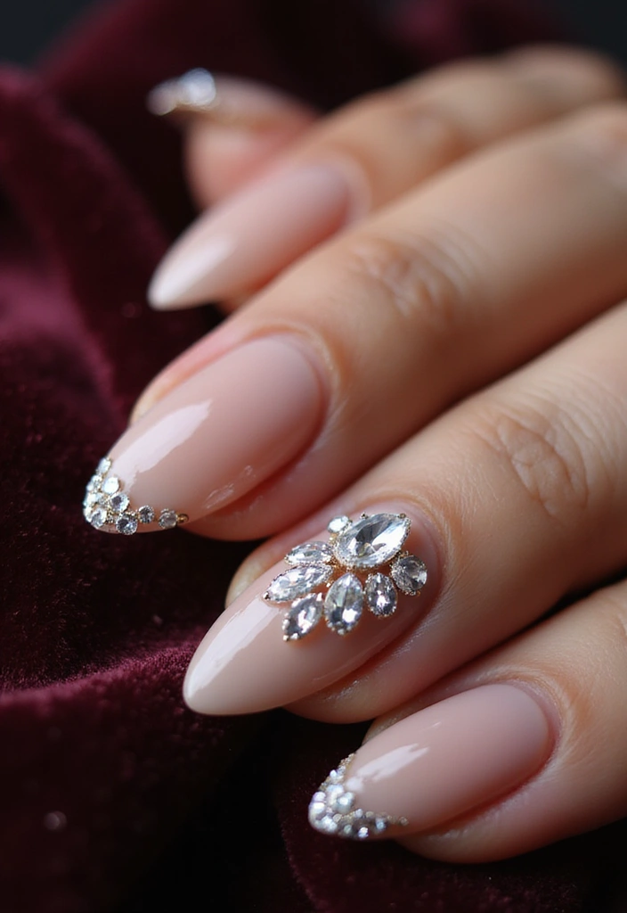 35 Almond Nail Design Ideas for Graceful - 14. Crystal Accents