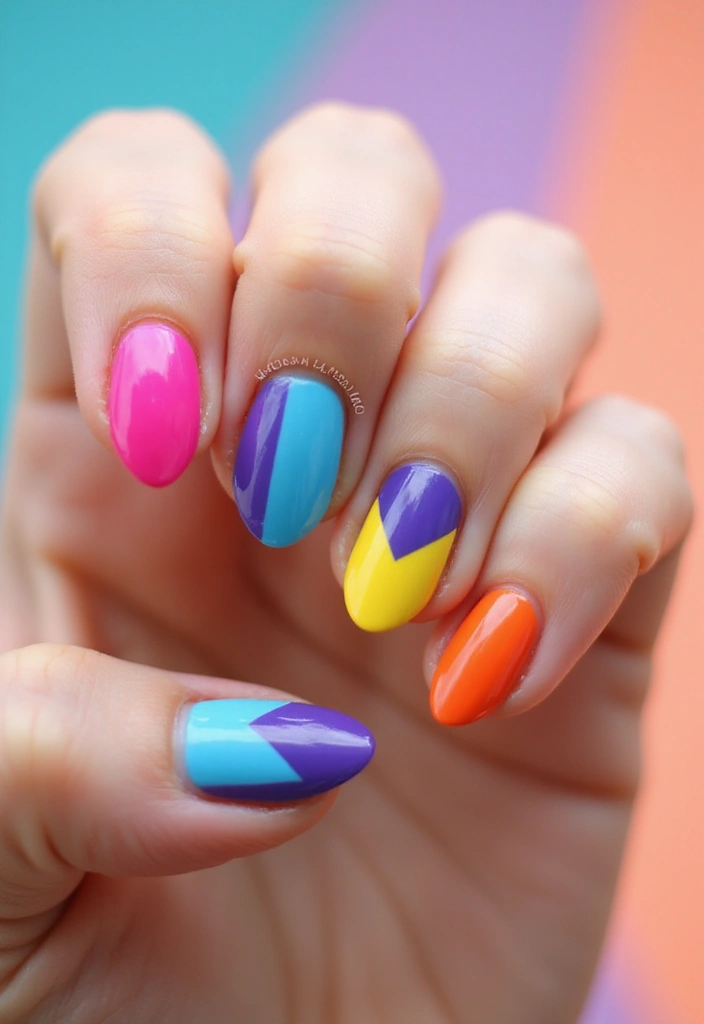 35 Almond Nail Design Ideas for Graceful - 15. Color-Blocked Nails