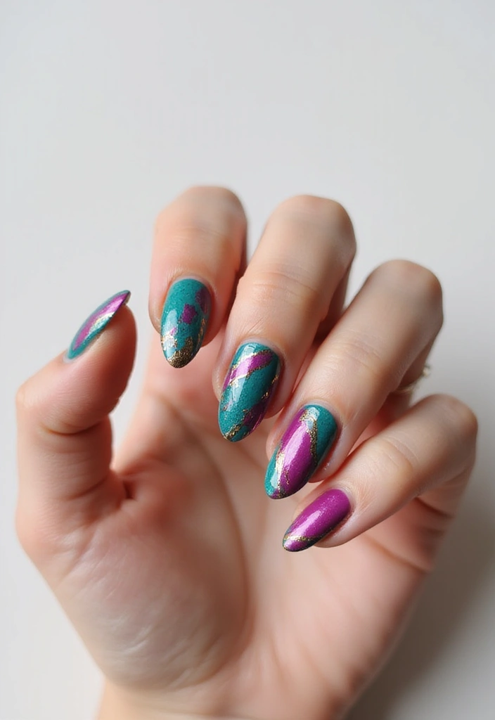 35 Almond Nail Design Ideas for Graceful - 19. Artistic Brush Strokes