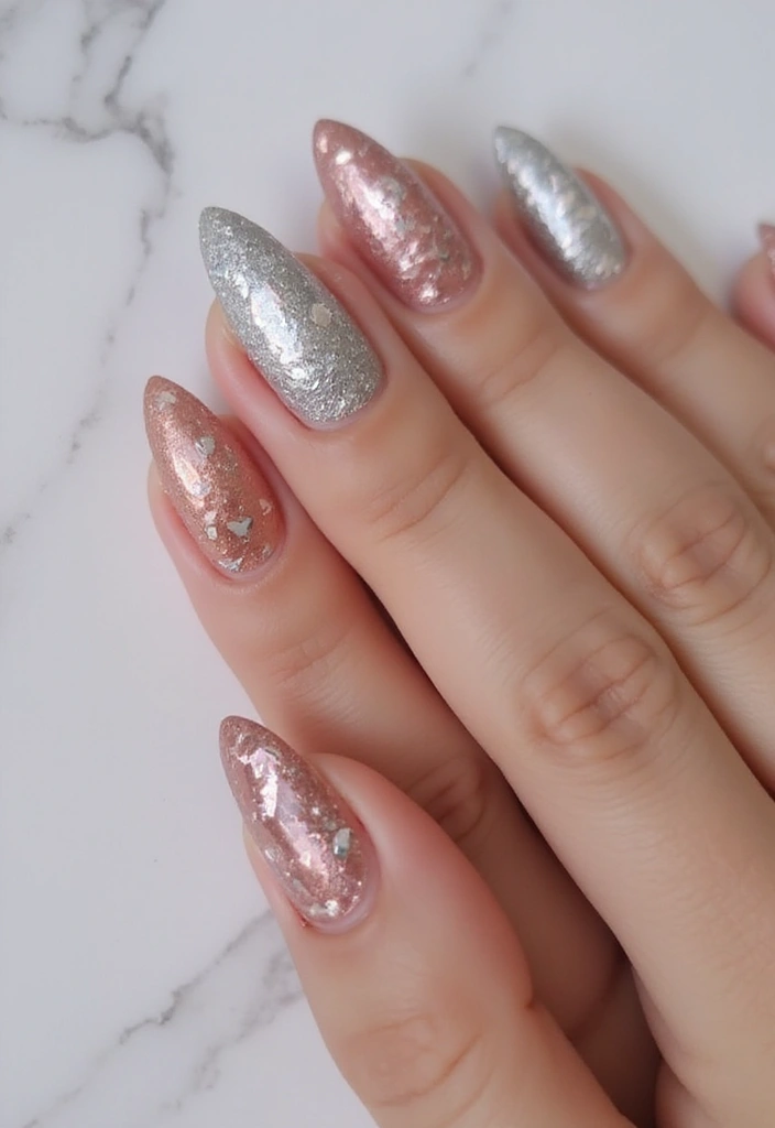 35 Almond Nail Design Ideas for Graceful - 23. Shine Bright with Foil