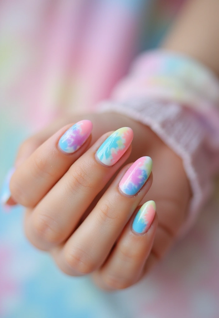 35 Almond Nail Design Ideas for Graceful - 24. Tie-Dye Inspiration
