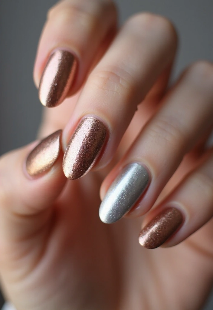 35 Almond Nail Design Ideas for Graceful - 25. Marvelous Metallics