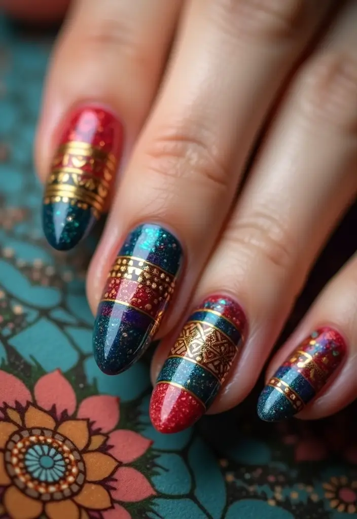 35 Almond Nail Design Ideas for Graceful - 30. Cultural Patterns