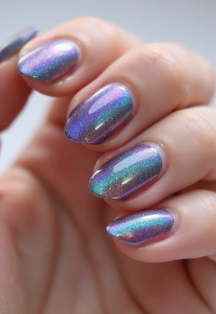 35 Almond Nail Design Ideas for Graceful - 33. Holographic Shine