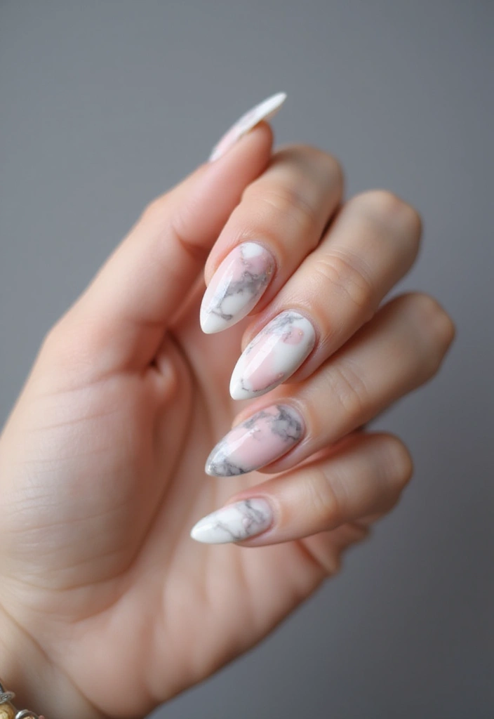 35 Almond Nail Design Ideas for Graceful - 8. Marble Effect