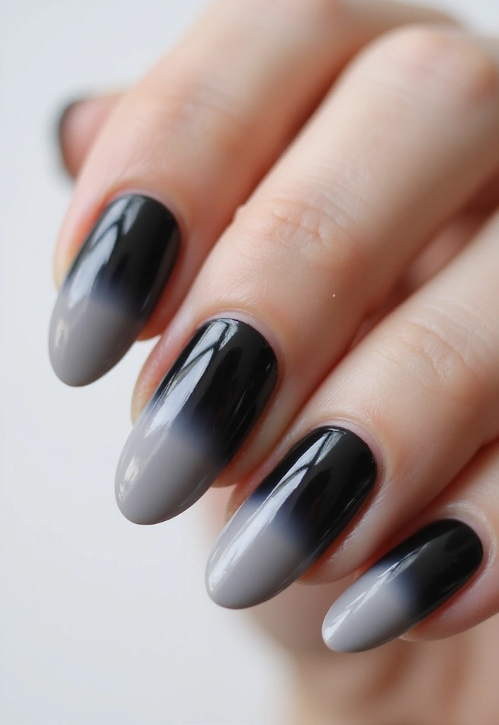 35 Black Acrylic Nail Ideas for Edgy: Mysterious Allure - 1. Glossy Black Ombre