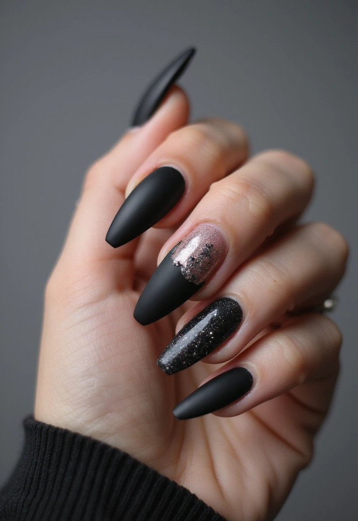 35 Black Acrylic Nail Ideas for Edgy: Mysterious Allure - 11. Vintage Velvet