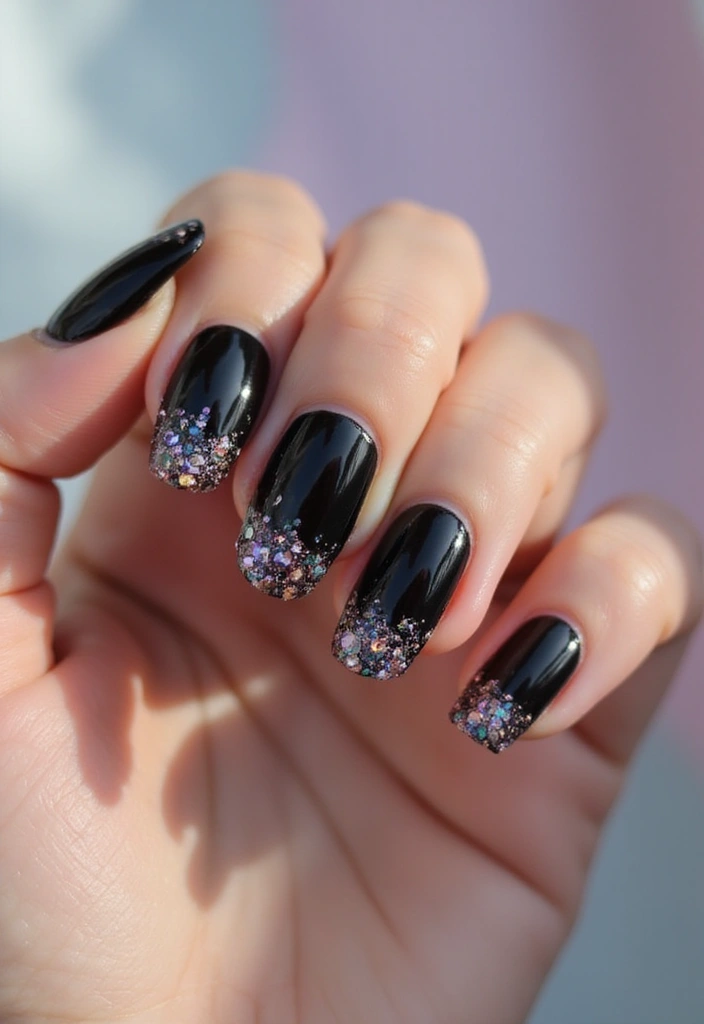 35 Black Acrylic Nail Ideas for Edgy: Mysterious Allure - 12. Mystic Crystal Tips