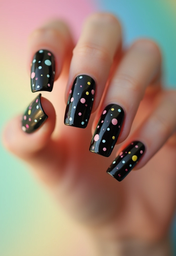 35 Black Acrylic Nail Ideas for Edgy: Mysterious Allure - 16. Whimsical Polka Dots