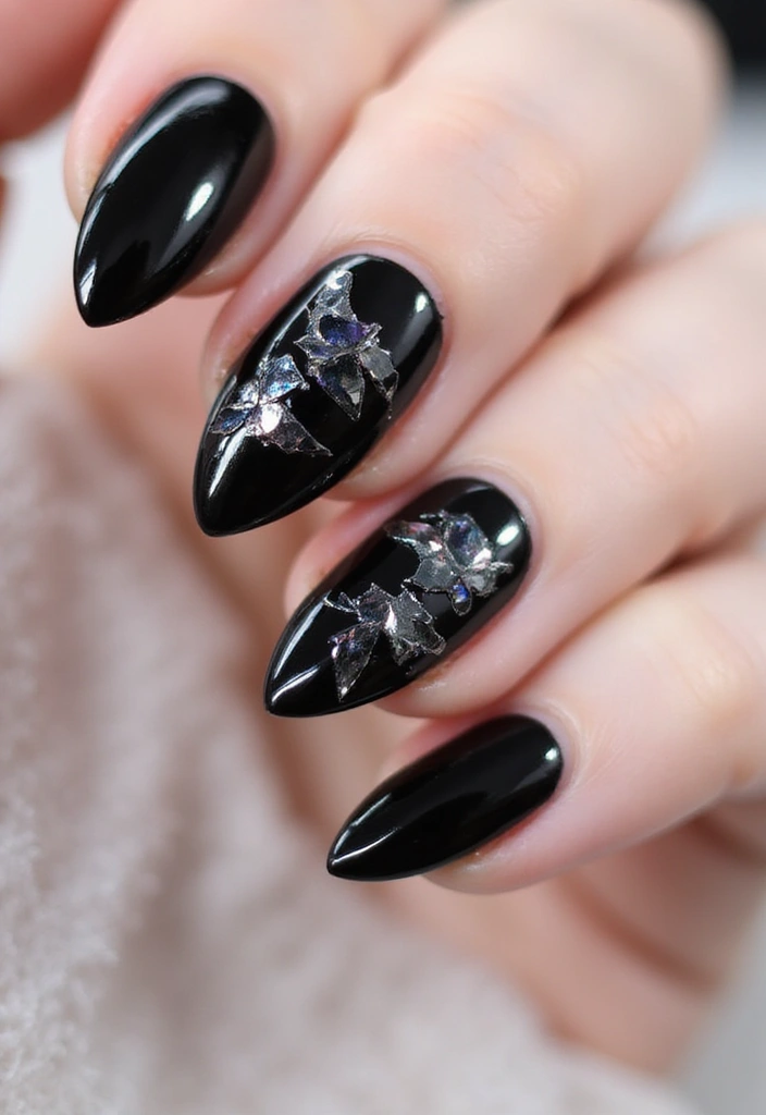 35 Black Acrylic Nail Ideas for Edgy: Mysterious Allure - 21. Shattered Glass Effect