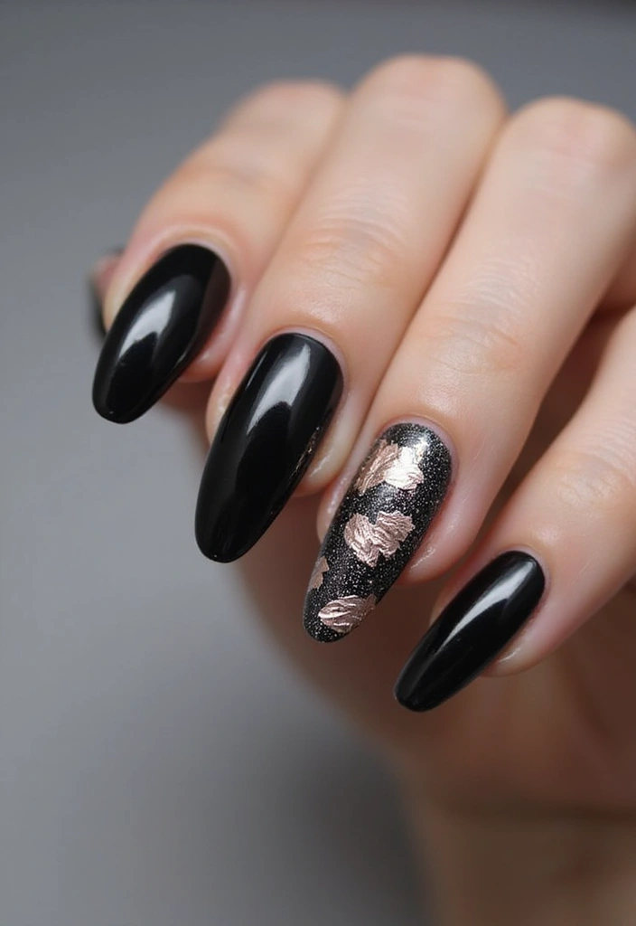 35 Black Acrylic Nail Ideas for Edgy: Mysterious Allure - 27. Textured Foil Accents