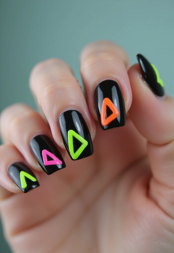 35 Black Acrylic Nail Ideas for Edgy: Mysterious Allure - 32. Neon Inserts