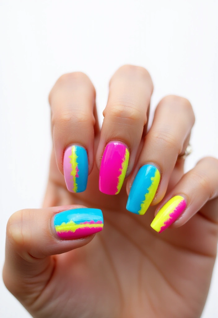 35 Bold Coffin Nail Ideas for Fierce Fashion-Forward Drama - 11. Color Blocked Elegance