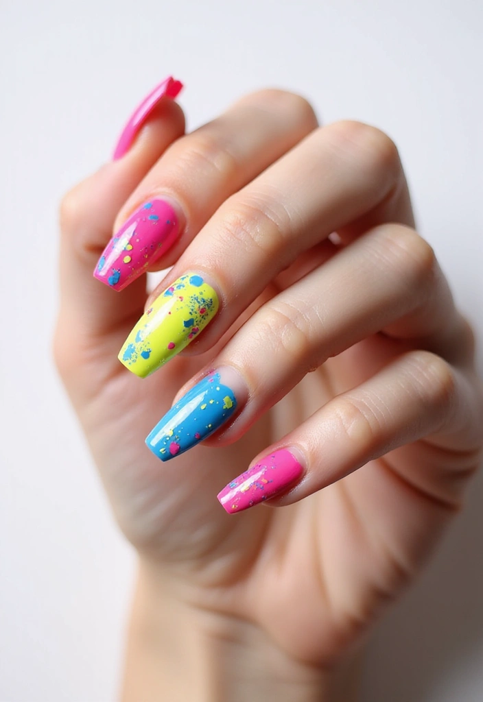 35 Bold Coffin Nail Ideas for Fierce Fashion-Forward Drama - 15. Bold Color Splash