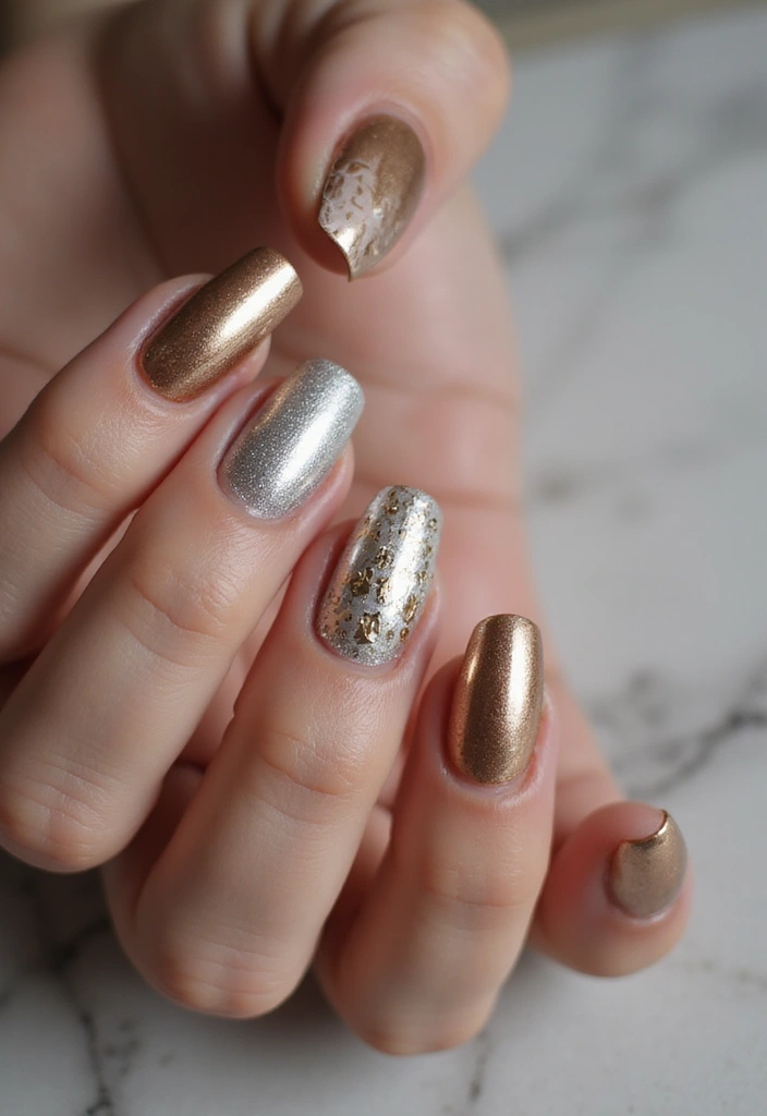 35 Bold Coffin Nail Ideas for Fierce Fashion-Forward Drama - 22. Classy Metallics