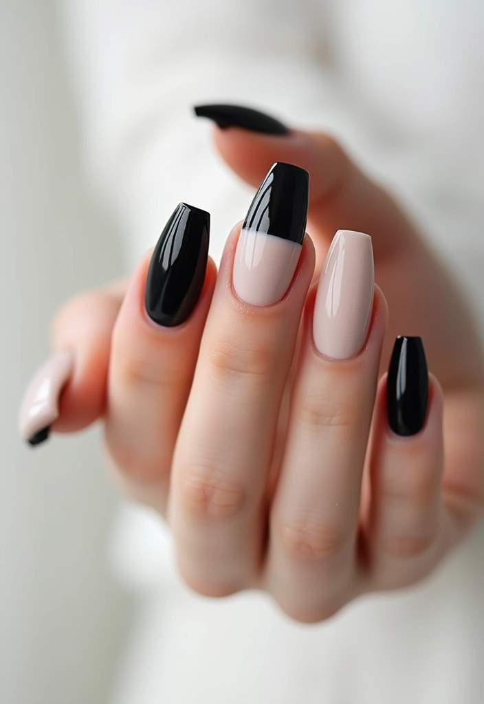 35 Bold Coffin Nail Ideas for Fierce Fashion-Forward Drama - 32. Chic Two-Tone