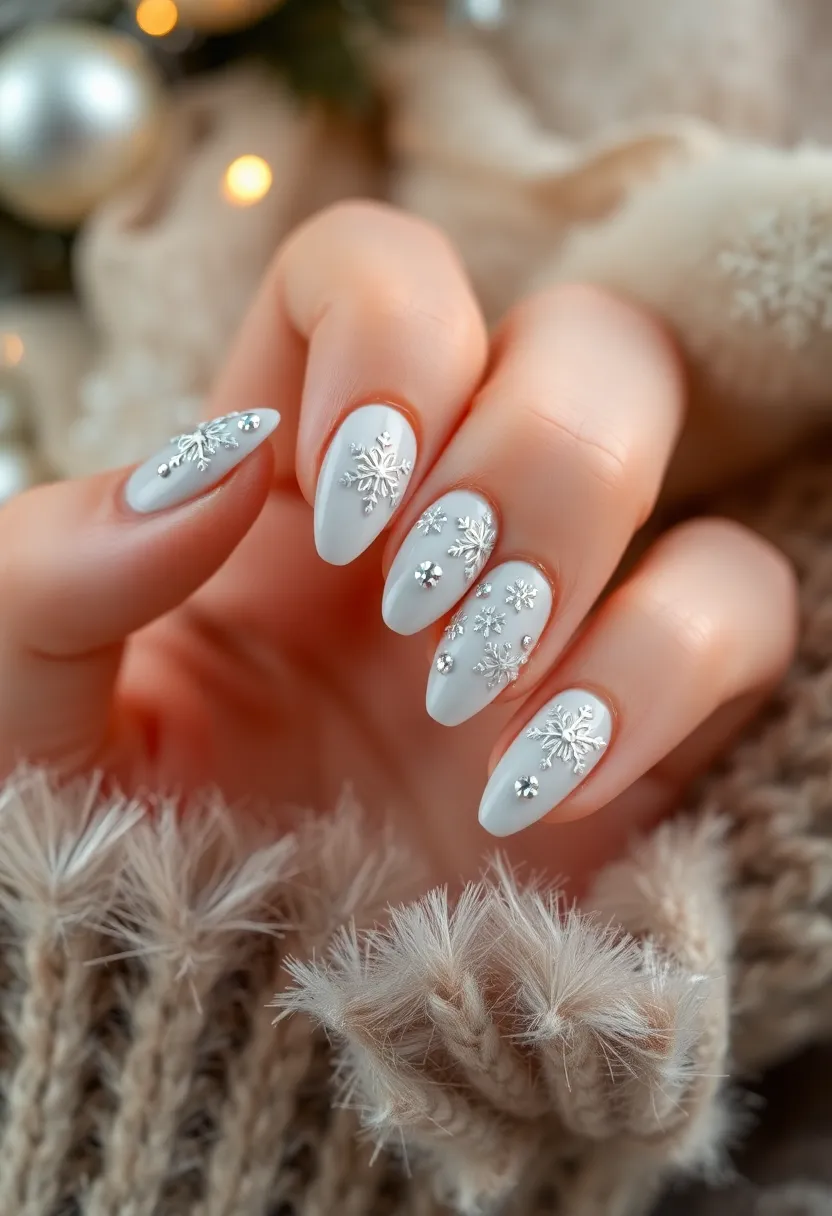 35 Christmas Nail Ideas for Merry - 14. Elegant Silver Snowflakes