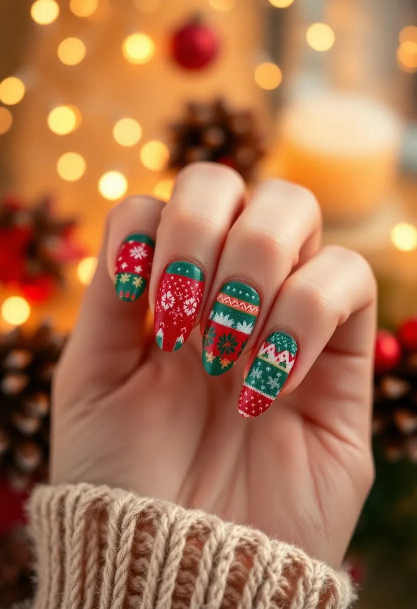 35 Christmas Nail Ideas for Merry - 15. Festive sweater pattern