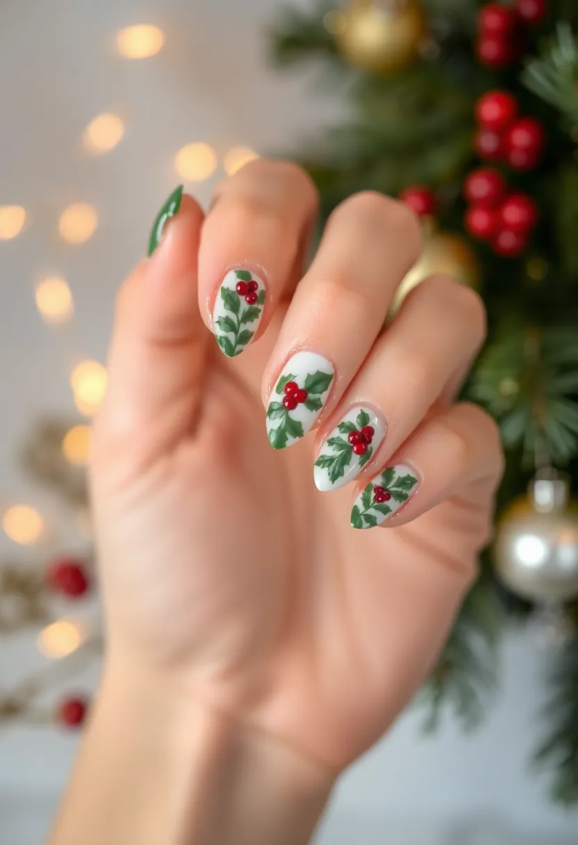 35 Christmas Nail Ideas for Merry - 18. Holly and Ivy