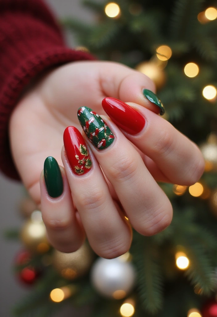35 Christmas Nail Ideas for Merry - 2. Classic Red and Green