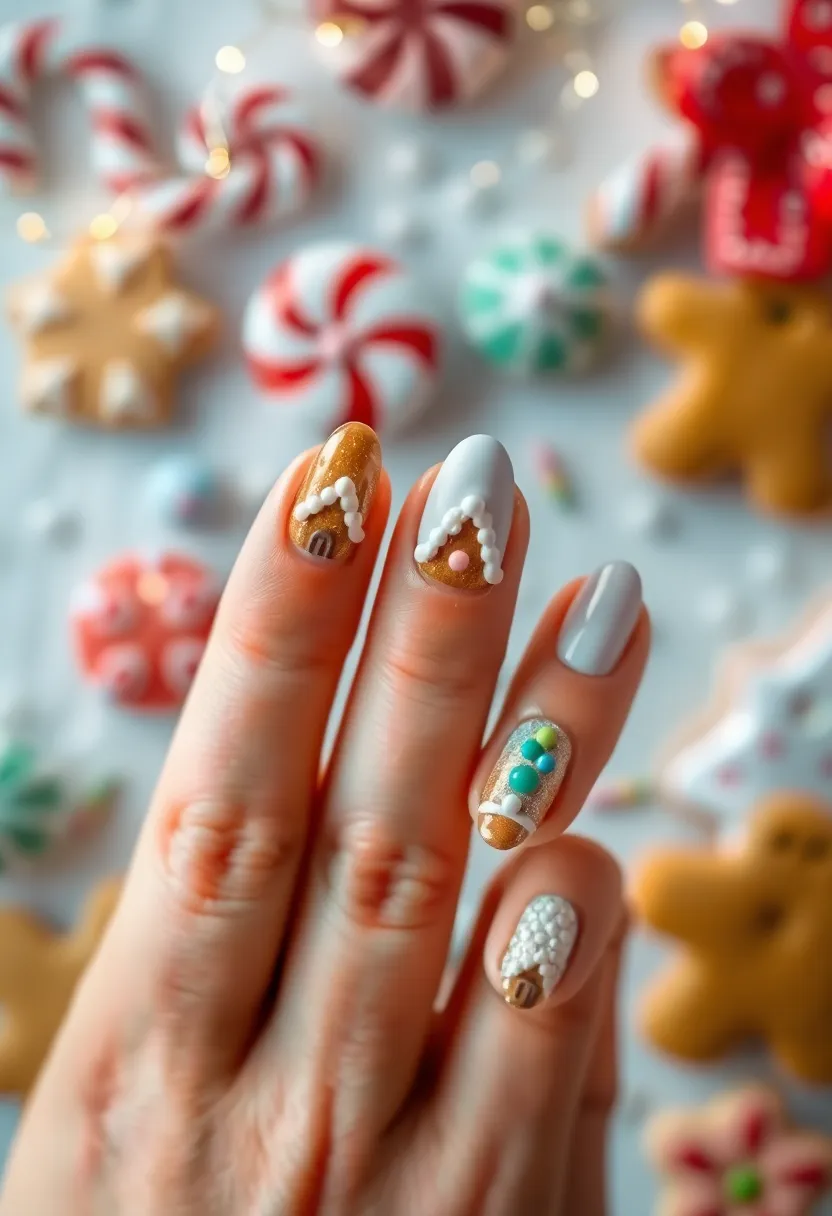 35 Christmas Nail Ideas for Merry - 24. Gingerbread House