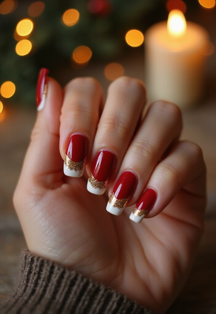 35 Christmas Nail Ideas for Merry - 6. Festive French Tip