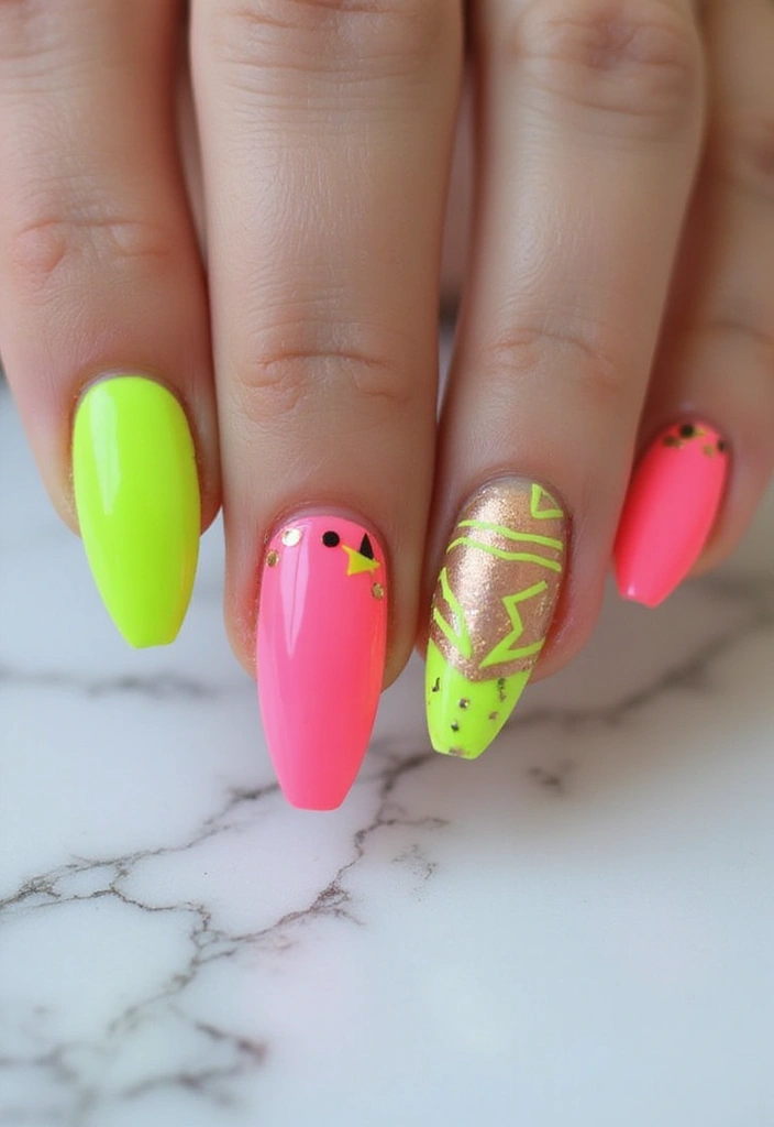 35 Coffin Nail Inspo for Edgy - 1. Neon Dream