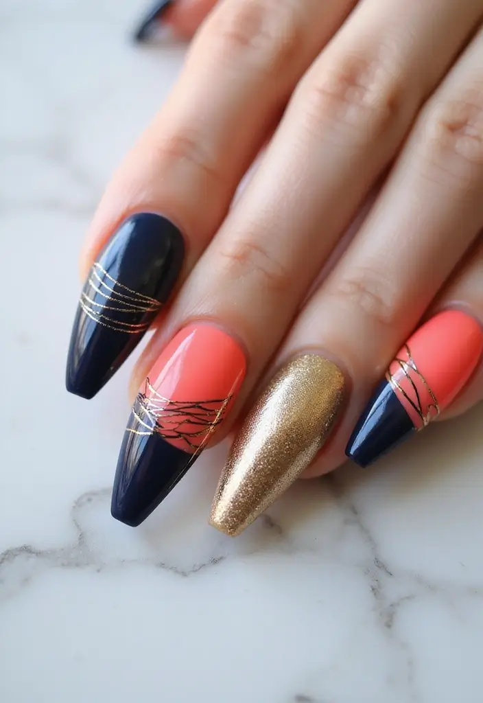 35 Coffin Nail Inspo for Edgy - 14. Artistic Lines