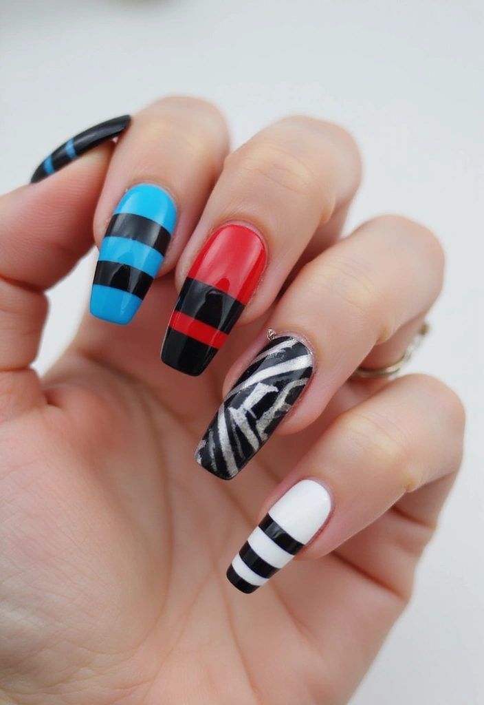 35 Coffin Nail Inspo for Edgy - 27. Bold Stripes