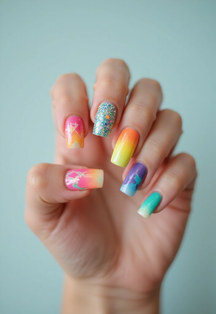 35 Coffin Nail Inspo for Edgy - 28. Rainbow Brights