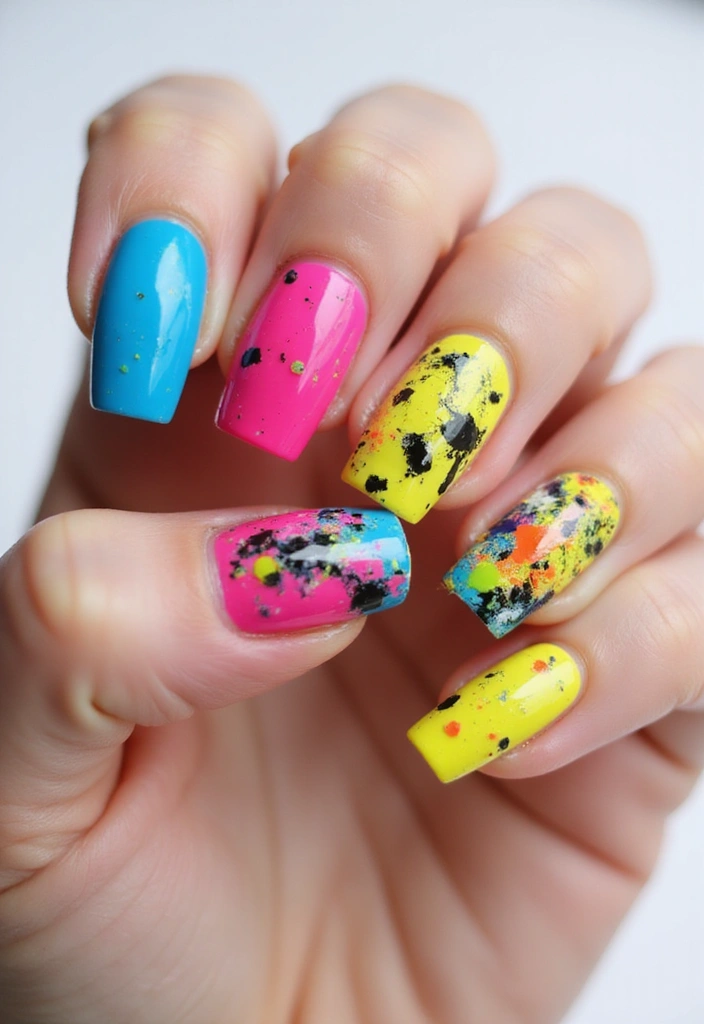 35 Coffin Nail Inspo for Edgy - 32. Artistic Splatter