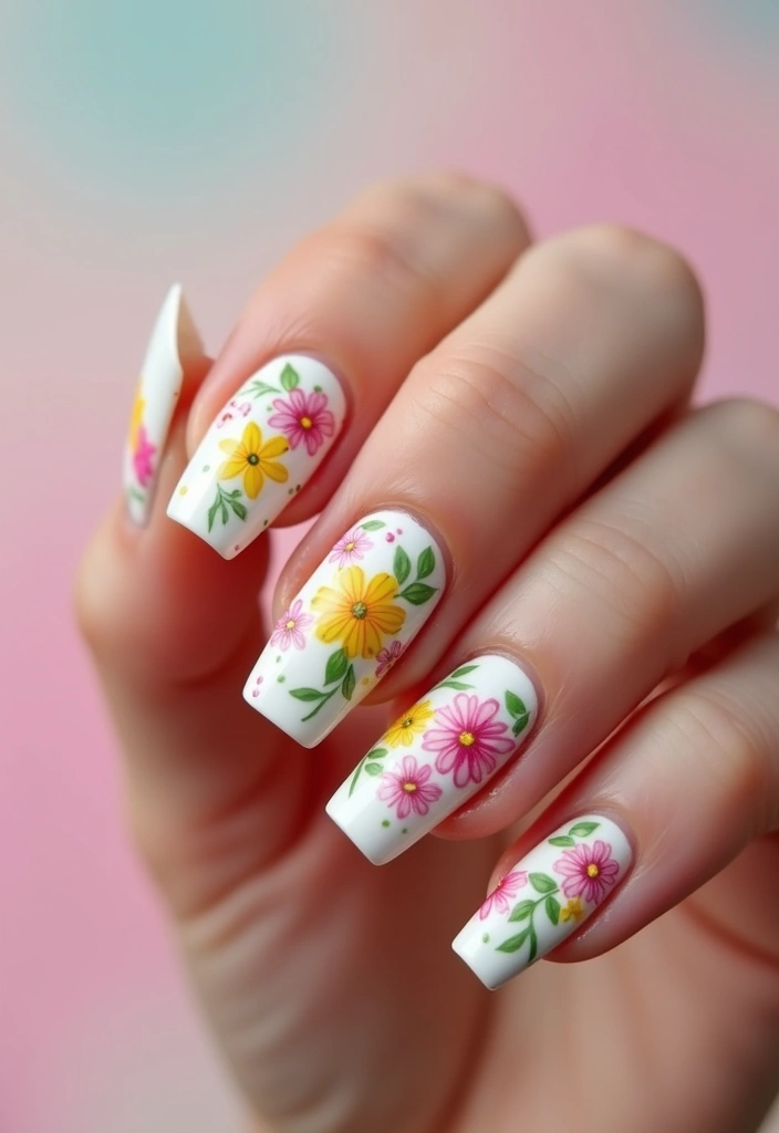 35 Coffin Nail Inspo for Edgy - 33. Colorful Floral